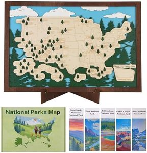 Motivilla Wooden US National Parks Map Travel Tracker with Tree Pins, Stand, Wall Hangers, Marker, Double-sided Tape & Gift Box – National Park Checklist Map, Holiday and Educational Geography Gift for Adventurers, Families & Outdoor Lovers, Perfect for RV, Home & Holiday Décor