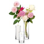 Maxdot Thick Glass Cylinder Vases 5, 6, 8 Inch Clear Flower Vases Wedding Centerpiece Vases for Reception Floating Candle Holder Vases Bulk for Christmas Thanksgiving Party Table Decorations(12 Pcs)