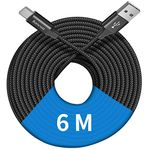 Baiwwa Extra Long USB C Charger Cable 6m, PS5 Controller Charger Cable Type C Compatible with Switch, Xbox, PlayStation 5, Samsung Galaxy Phone Tablet, and More -Black