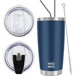 WETOWETO 20oz Tumbler with 2 lids and 2 straws, Stainless Steel Vacuum Insulated Water Coffee Tumbler Cup, Double Wall Powder Coated Spill-Proof Travel Mug Thermal Cup (Navy Blue, 1 Pack)