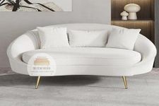 SK Star Wood Carving and Furniture Modern Velvet Curved Sofa 2 Seater Sofa Gold Metal Legs Toss Pillow Included (WHITE)