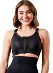 Fabluk Front Zip Gym Bra High Support Racerback Sports Bra for Women with Adjustable Straps, Moisture-Wicking 4-Way Stretch Fabric, Sizes M to 5XL (in, Alpha, 2XL, Regular, 805-Black)