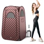 COSTWAY Portable Sauna Steam for Home, Folding Full Body Sauna Tent Steam Room with 3L Steamer Generator, Remote Control & Chair, Pop-Up Personal Home Sauna Pod Box for Therapy Detox Slimming (Coffee)