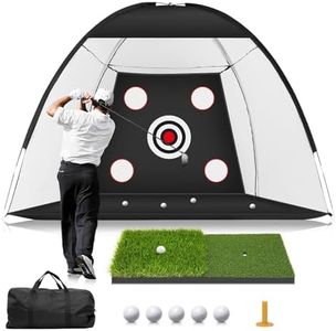 Golf Net: 300 x 210 cm Golf Practice Net for Backyard Chipping Driving with Dual-Turf Golfs Hitting Mat, All-in-1 Outdoor Indoor Golf Hitting Net with Multiple Targets, Golfs Lovers for Men