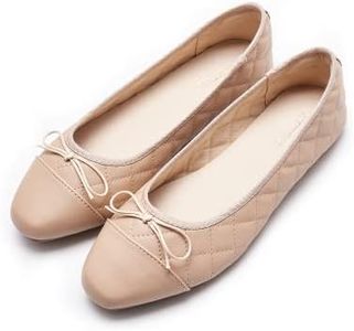 AFEETSING Women's Round Toe Ballet Flats Comfortable Bow Dressy Flats Shoes for Women, B-nude, 8