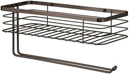 mDesign Steel Horizontal Wall Mount Paper Towel Holder with Basket Storage Organizer for Kitchen Countertop, Pantry, Cabinet, Cupboard - Holds Spices, Snacks, Drinks - Carson Collection - Bronze