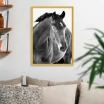 Pitaara Box Black Horse Portrait | Canvas Painting for Bedroom & Living Room | Golden Frame | 18 x 25.3 inch (46 x 64 cms)