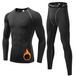 Sillictor Thermal Underwear Mens Long Johns Sets Winter Fleece Lined Top and Bottoms Quick Dry Compression Ski Base Layer Mens Underlayer for Football Cycling Hiking,Sweat Wicking 35 35 Black L