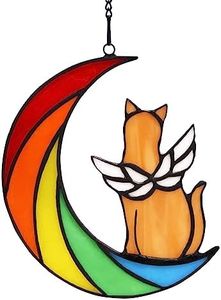 Lcensp Orange Cat Memorial Gifts for Loss of Cat, Rainbow Bridge Pet Memorial Gifts Cat Decor, Stained Glass Window Hangings, Cat Sympathy Gifts, Cat Mom Gifts for Women, Cat Bereavement Gifts