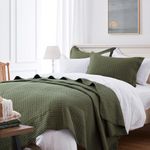 SunStyle Home Quilt Set Queen Olive Green Lightweight Bedspread Full Soft Reversible Coverlet for All Season 3pcs Army Green Square Quilted Quilted Bedding Sets (1 Quilt 2 Pillow Shams)(90"x96")