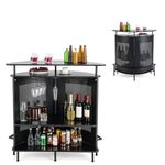 COSTWAY 2-in-1 Bar Table, 4-Tier Bar Cabinet with Stemware Holders, Footrest, Spacious Top & Adjustable Feet, Metal Wine Table Home Bar Unit for Kitchen Pub Bistro (Half Round)