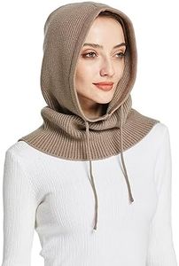 Facecozy Women Winter Cashmere Knit Hooded Collar Detachable Elastic Cap Warm Thick Wool Scarf Drawstring Beam Cap (Camel)