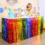 LOLStar Rainbow Party Decorations, 2 Pack Wavy Metallic Tinsel Foil Fringe Table Skirts, Perfect Table Decors for Birthday Holiday Wedding Engagement Bridal Shower Unicorn Pride Party Cartoon Party