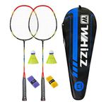 BAIHUALIN WHiZZ Badminton Racket Set 2 Players, Lightweight Badminton Racquets for Recreational Games, Family Fun, 2 Shuttlecocks, 2 Grip Tapes & 1 Carry Bag (T20 Black+Red)