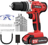 GardenJoy 21V Cordless Power Drill - Electric Drill Set with Battery and Fast Charger, 30pcs Drill/Driver Bits, 2 Variable Speed, 3/8" Keyless Chuck, 24+1 Position, Portable Drill Kit for DIY & Home