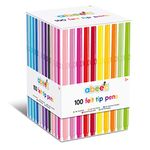 abeec Set of 100 Assorted Felt Tips for Kids 3+ - 20 Different Coloured Pens in a Box – Colouring Set for Arts and Crafts Supplies