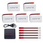 Fytoo 5PCS 3.7V 1200mAh 30C Lipo Battery with 1PCS 5-in-1 JST Plug Charger for MJX T04 T05 T25 V2400HD V2450FPV V2450GPS X900 X9TW RC Drone Battery