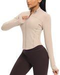 QUEENIEKE Women's Cropped Running Jackets - Zip Up Lightweight Athletic Yoga Gym Tops BBL Jacket with Thumb Holes (Morganite, Medium)