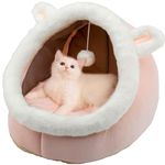 Dtopsun Cat Beds for Indoor with Anti-Slip Bottom, Rabbit-Shaped Small Dog Cave with Hanging toy, Kitten Tent House Removable Cotton Pad, Super Soft Calming Pet Sofa Mats for Puppy and Kitty