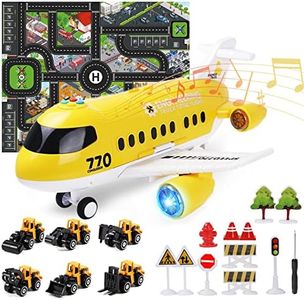 Coolplay Carrier Toy Plane Mini Construction Vehicles Set for Kids Gift Little Car Toy with Road Signs for Boys and Girls