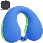 INFANZIA Kids Neck Pillow for Travel, Soft Memory Foam Kids Travel Pillow for Neck Chin Support, Portable U Shaped Neck Pillow for Home, Camping, Sleeping, Gifts for Toddler & Children (Blue&Green)