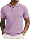 COOFANDY Men's Quarter Zip Up Polo Shirts Casual Knit Polo Shirt Slim Fit Short Sleeve Shirts Light Purple