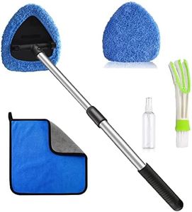 ASAHEL Car Windshield Cleaning Tool Inside Window Defogger Air Conditioning Vent 22.8 in Retractable Handle Rotation 2 Washable Microfiber Cloths Spray Bottles