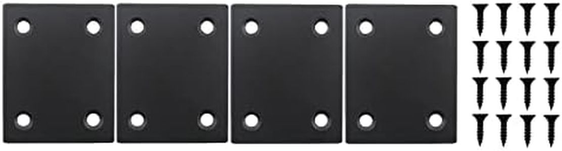 4 Pack Flat Straight Brace Brackets, ULIFESTAR Black Stainless Steel Mending Bracket Plate Metal Shelf Support Fixing Joining Plate for Furniture,Wood,Shelves,Cabinet with Mounting Screws