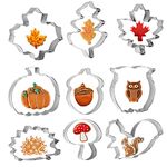 WEDNOK 9pcs Autumn Cookie Cutters Thanksgiving Biscuit Cutter Set Stainless Steel DIY Cookie Cutter with Maple Leaves Hedgehog Pumpkin Squirrel Acorn Mushroom Owl Pattern for Fall Party Baking