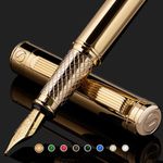 Scriveiner Luxury Fountain Pen - Stunning Gold Pen, 24K Gold Finish, Schmidt 18K Gilded Nib (Fine), Converter, Best Pen Gift Set for Men & Women, Professional, Executive, Office, Nice Pens