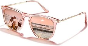 CARFIA Pink Mirrored Lightweight Small Face Sunglasses for Women Polarized UV Protection, Retro Trendy Keyhole Lady Sunnies