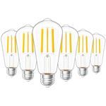 Sunco 6 Pack Vintage LED Edison Bulbs, 75W Equivalent 13W, 1600 LM Ultra Brightness, Dimmable ST58 Filament, 3000K Warm White, E26 Medium Base, Clear Glass Light Bulbs