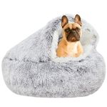 YUDANSI Dog Bed, 65cm Covered Dog Cat Bed for indoor outdoor Cats Calming Down,Burrowing Cat Small Medium Dog Bed with Hood for Anti Anxiety, Non-Slip Plush Faux Fur Nest with Ceiling Puppy Pet Bed