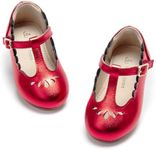 THEE BRON Girl's T-Strap Flats Toddler/Little Kid Ballet Mary Jane Party Dress Shoes, Ag227-red, 10 Toddler