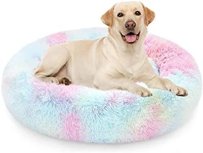 USOR Calming Dog Bed for Large Dogs, Anti-Anxiety Donut Dog Cuddler Bed, Disassemble and Washable 100 cm Extra Large Pet Bed, Warming Cozy Soft Dog Bed, Fluffy Faux Fur Plush Dog Cushion Bed Rainbow