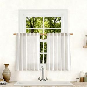 Jowels Cream Natural Linen Curtains 40 inch Length 2 Panels Set Boho Farmhouse Living Room Drapes Light Filtering Rod Pocket Back Tab Privacy Semi Sheer Curtains 40 inches Long Ivory Colored
