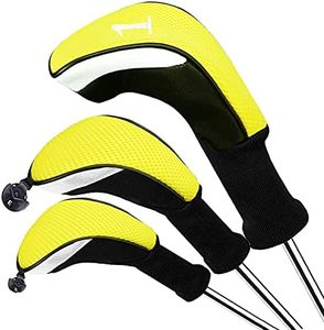 FINGER TEN Golf Club Head Covers Woods Driver Fairway Hybrid 3/4/5 Set, Headcovers Men 1 3 5 7 X Interchangeable Number Tag, Fit All Wood Clubs (Yellow-1 Driver&1 Fairway&1 Hybrid)