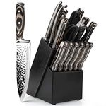 15PCS Kitchen Knife Set, Professional Kitchen Knives High Carbon Japanese Stainless Steel Chef Knife Set with Wooden Block, Ultra Sharp Knife Sets with Irregular Hammer Pattern