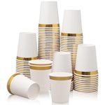 100 Pack Gold Rimmed Paper Cups, 9oz Disposable Paper Cups Bulk, Cold and Hot Drink Paper Cups for Tea Coffee Water Milk Juice Paper Cup Party Wedding Birthday Drinking Cup Party Tableware Supplies