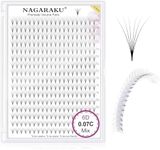 NAGARAKU Premade Fans Eyelash Extensions 320 Fans 4D Volume 0.07mm C curl 9-14mm Mix Tray Sharp Narrow Stem Clusters Thin Pointy Base Russian Pre Fanned Fluffy Matte Black