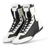 RXN Boxing Shoes for Men and Women Lace Up Non Slip Rubber Sole Lightweight Mid High Top | BX-17 High Top Boxing Boots for Men & Women (White/Black, 6)