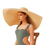 Oversized Beach Straw Hats for Women Floppy, Ladies Extra Large Wide Brim Packable Beach Sun Protection Travel Summer Hats, Khaki, 7 1/8-7 1/4