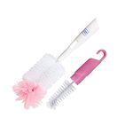 Mee Mee 360° Movable Silicone Bristle Baby Feeding Bottle Cleaning Brush & Nipple Cleaner Combo | Ergonomic Handle | BPA Free Easy to Clean Bottle Corners for Narrow Neck & Wide Neck (Pink)