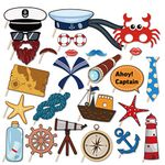 Kristin Paradise 25Pcs Nautical Photo Booth Props with Stick, Ahoy Boy Theme Selfie Props, Sailor Birthday Party Supplies, Cruise Anchor Sailboat Yacht Photography Backdrop Decorations