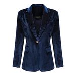 YUNCLOS Women's Velvet Blazer Long Sleeve Formal Work Office Suit Jacket Casual One Button Jackets Tops Navy