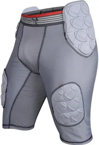 Exxact Sports Touchdown 5-Pad Adult Football Girdle for Men with Cup Pocket, Lightweight Padded Compression Shorts with Integrated Hip, Thigh, Tailbone Pads, Men's Girdle Football (A2XL, Gray)