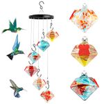 Wind Chimes Hummingbird Feeders for Outdoors Hanging Ant and Bee Proof, Hand Blown Glass Humming Bird Feeder Perfect Garden Decor for Garden Patio Window