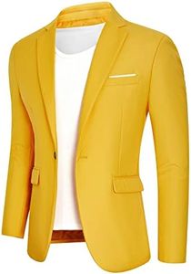 Giacca da uomo casual Blazer Un bottone Slim Fit Sport Cappotti Giacca elegante, Giallo, 50