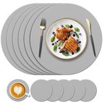 KERYCHIN Round Silicone Place Mats and Coasters Set, Heat-Resistant 450 °F, Non-Slip and Waterproof, Decoration Accessories for Kitchen Dining Table Home Restaurant, 12 Pieces, Light Grey