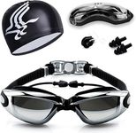 4 in 1 Swimming Kit Goggles,Swim Goggles Anti Fog UV Protected lenses For Adults Kids Men Women No Leaking Swim Pool Sea Gift (Black (+Swim Cap))